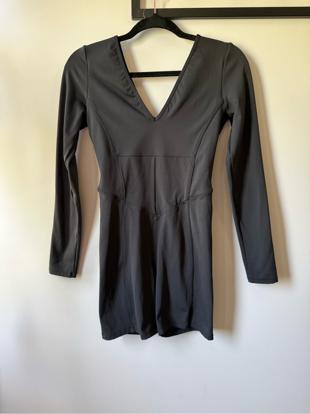Kittenish Black Long Sleeve V-Neck Romper Dress